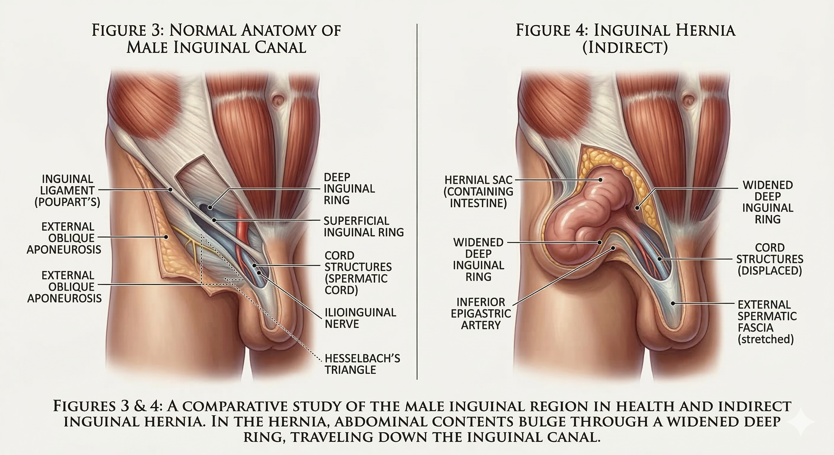 המחשת בקע מפשעתי — אנטומיה תקינה מול בקע עקיף